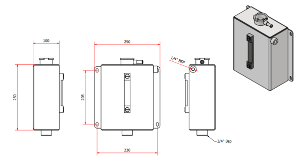 5L Expansietank Alu met Peilglas - Afbeelding 4