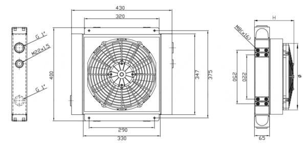 GR150S - Oliekoeler met kap en ventilator – 24V – zuigend - Afbeelding 2