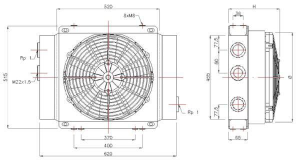 GR300S - Oliekoeler met kap en ventilator – hydraulisch – zuigend - Afbeelding 2