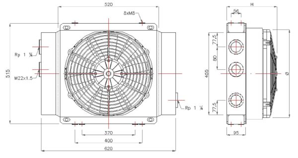 GR500S - Oliekoeler met kap en ventilator – 230V – blazend